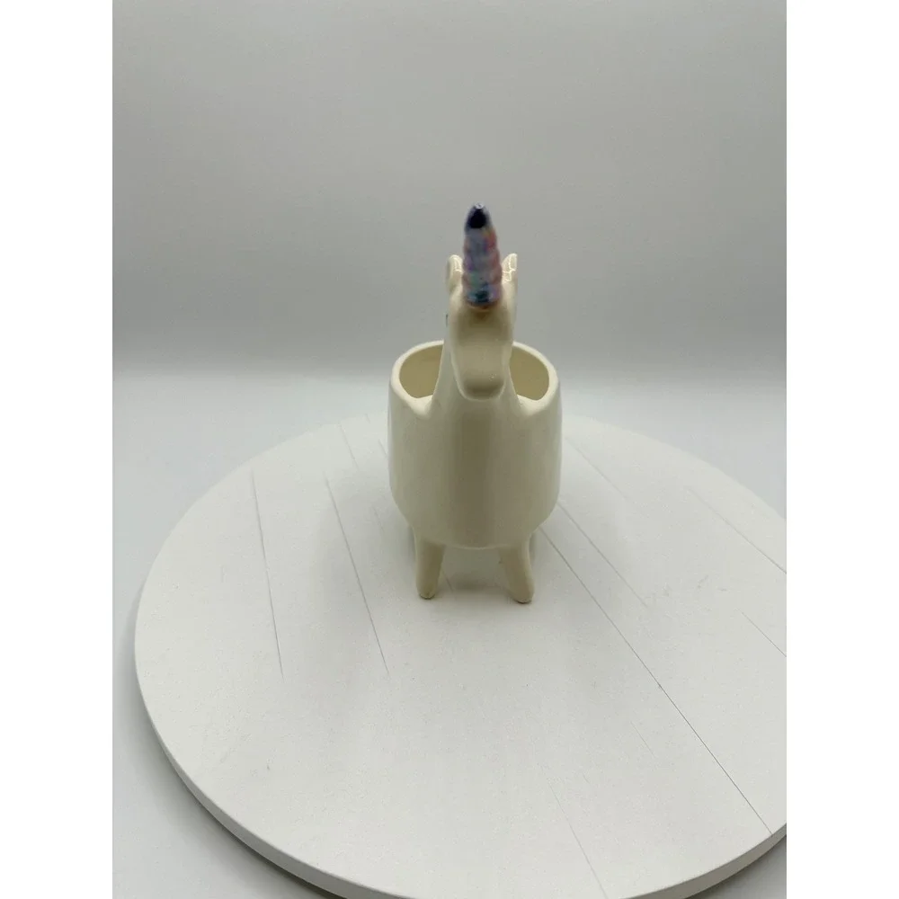 Adorable Unicorn Planter with Pink and Purple Iridescent Horn, Mane and Tail 7